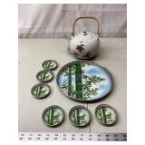 Tea Pot, Tray & Coasters marked Japan