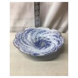 Hand Blown Blue & White Swirled Glass Bowl