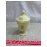 Custard Glass Candy Dish Hand Painted