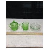 Uranium Depression Sugar & Creamer, Green Bowl