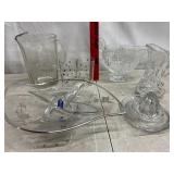 Etched glass pitcher, cut glass & more!