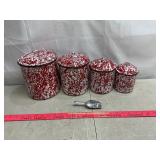 Red Speckled Enamel Canister Set