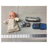 Kewpie Doll & Metal Toy Trucks & Trailer