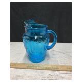 Vtg Anchor Hocking Colonial Blue Tulip Pitcher