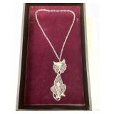 Vtg Large Articulated Winking Cat Pendant Necklace