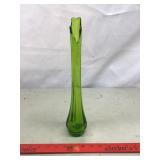 L.E. Smith Green Glass Swung Vase