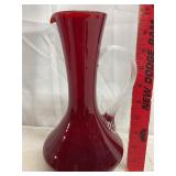 Vtg red glass pitcher.  see description