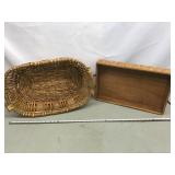 Wood and woven basket, serving tray