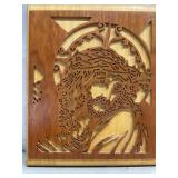 Vtg Wooden Scroll Artwork: Face of Jesus themed