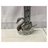 Crystal & Silver Plated Swan Salt Cellar w/ Spoon