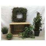 Wicker basket, decorative plants