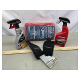 Shop towels, wax, cleaner, and gloves