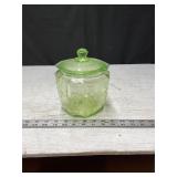Princess Pattern Uranium Glass Biscuit Jar w/ Lid