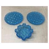 LG Wright Daisy & Button blue glass pieces