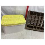 Vtg wooden bottle crate & Vtg tin bread box