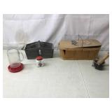 Chicken waterer, wood basket/lid, mortar/pestle