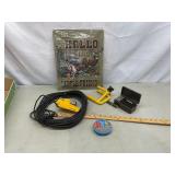 .357 bullets, aquacam parts, tin sign, worm weight