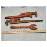 Large pipe, monkey and alligator wrenches