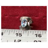 Blue Oval Stone Wide Band Ring