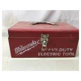 Assorted drill bits, tools in Milwaukee tool box