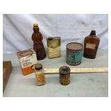 Vtg tin and glass containers