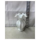 Fenton Milk Glass Silver Crest Ruffled Vase