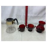 Corning Star Burst Coffee Carafe Ruby Red Glass