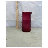 Vtg Cranberry glass. Thumbprint pattern. Pitcher