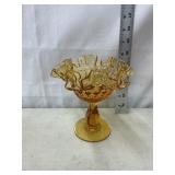 Gorgeous Amber Glass Ruffle Thumbprint Compote