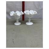 Fenton Milk Glass Ruffled Cactus Compotes