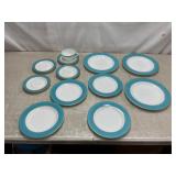 Pyrex milk glass turquoise/gold trim dishes