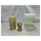 Onyx look vase/glass, green slag glass vase