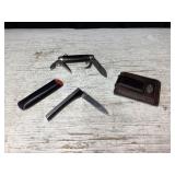 Pocket gear; knives, Fossil wallet,