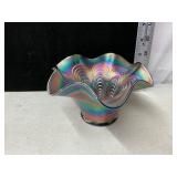 Peacock Tail Carnival Ruffled Glass Bowl