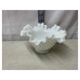 Milk Glass Hobnail Ruffled Dish
