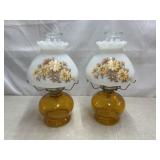 Amber milk glass oil lamps