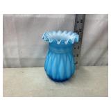 Vintage 5ï¿½ Blue Satin Glass Vase