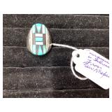 Silver look, turquoise look ring, sz 12