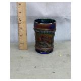 Cobalt Blue Carnival glass tumbler.Peacock pattern