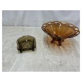 Glass items;amber footed dish, Avon trinket dish