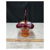 Vtg Indiana Sunset Carnival Glass Basket, 10ï¿½t