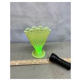 Vtg Hobnail Fan Vase. Fenton?  Uranium glass