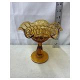 Amber Glass Thumbprint Compote