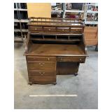 Vtg Railroad Style Roll Top Writing Desk