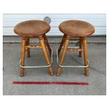 Two Wood Swivel Top Stools 24ï¿½ Tall