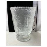 Fenton Log Cabin Clear Satin Glass Pedestal Vase