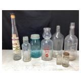 Assort. glass bottles, Ball jar, milk/cream bottle