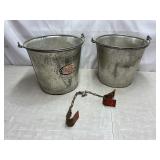 Cow hobble, 2 Metal buckets