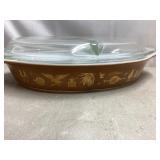 Vtg Pyrex Divided Casserole 'Early American '