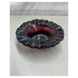 Purple slag glass ruffled rim Rose potpourri bowl